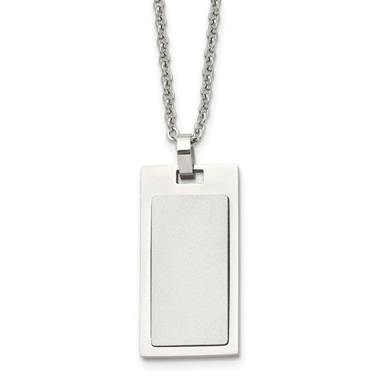 SRN1588-22 Chisel Stainless Steel Brushed and Polished Rectangle Dog Tag on a 22 inch Cable Chain Necklace