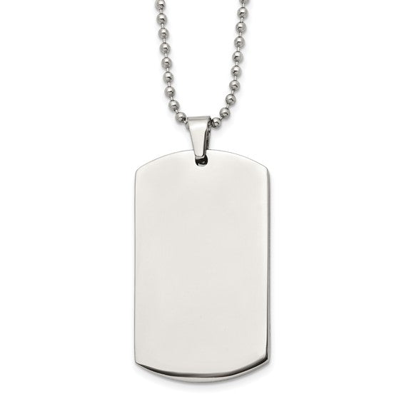 SRN2137-24 Chain Stainless Steel Brushed and Polished Rounded Edge 4mm Dog Tag on a 24in Ball Chain Necklace