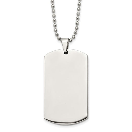 SRN2137-24 Chain Stainless Steel Brushed and Polished Rounded Edge 4mm Dog Tag on a 24in Ball Chain Necklace