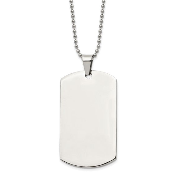 SRN2139-24 Chisel Stainless Steel Brushed and Polished Round Edge Extra Large 4mm Dog Tag on a 24 inch Ball Chain Necklace