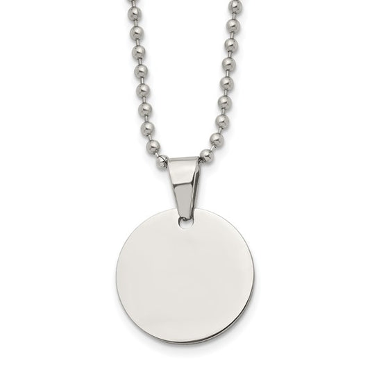 SRN2333-24 Chisel Stainless Steel Brushed and Polished Reversible Round 2mm Dog Tag on a 24 inch Ball Chain Necklace