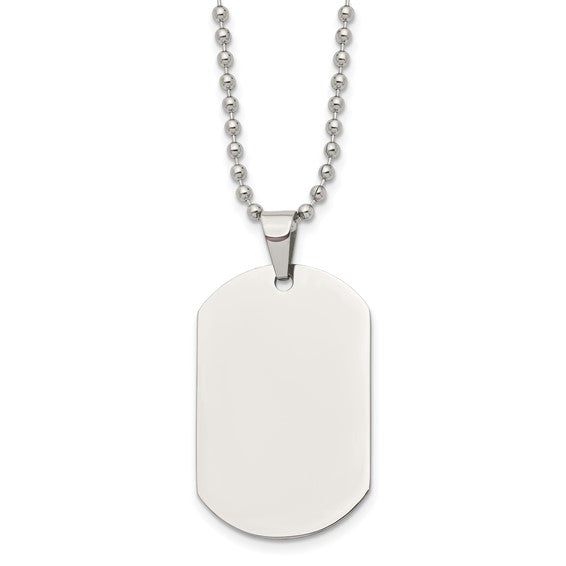 SRN897-24 Chisel Stainless Steel Polished Dog Tag on a 24 inch Cable Chain Necklace