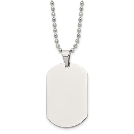 SRN897-24 Chisel Stainless Steel Polished Dog Tag on a 24 inch Cable Chain Necklace