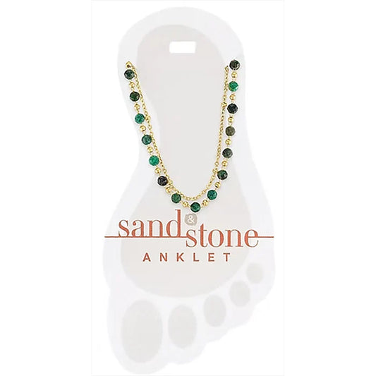 SS-ANKG17 Center Court Gold Green Beaded Duo Strand Anklet