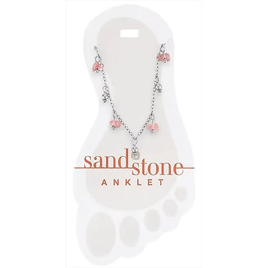 ANKS22 Center Court Silver Tone Pink Natural Stone