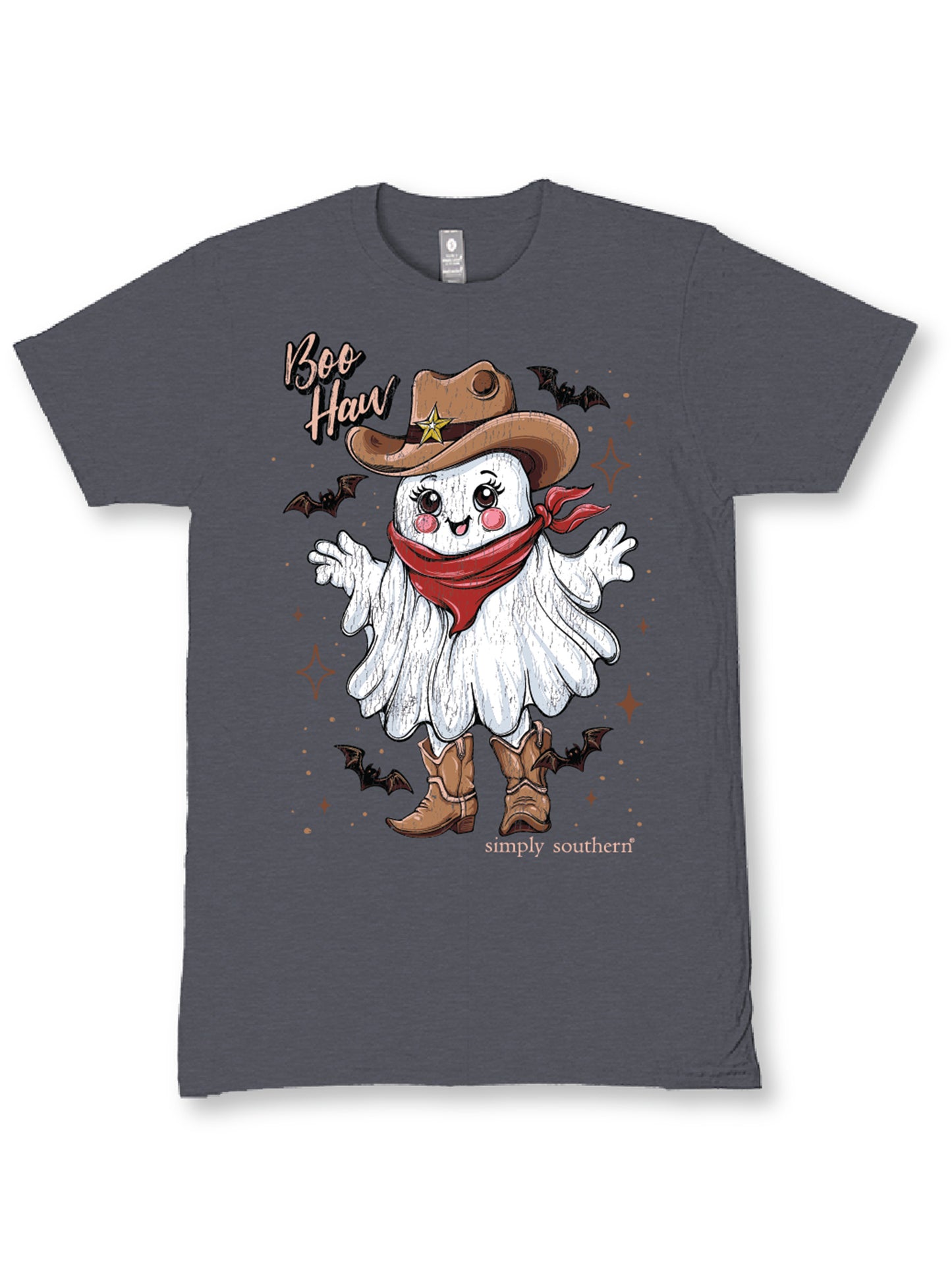 SS-BOO-IRONHTHR Simply Southern Women's Boo Haw Ghost T-Shirt Iron Heather 0