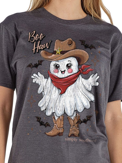 SS-BOO-IRONHTHR Simply Southern Women's Boo Haw Ghost T-Shirt Iron Heather 0