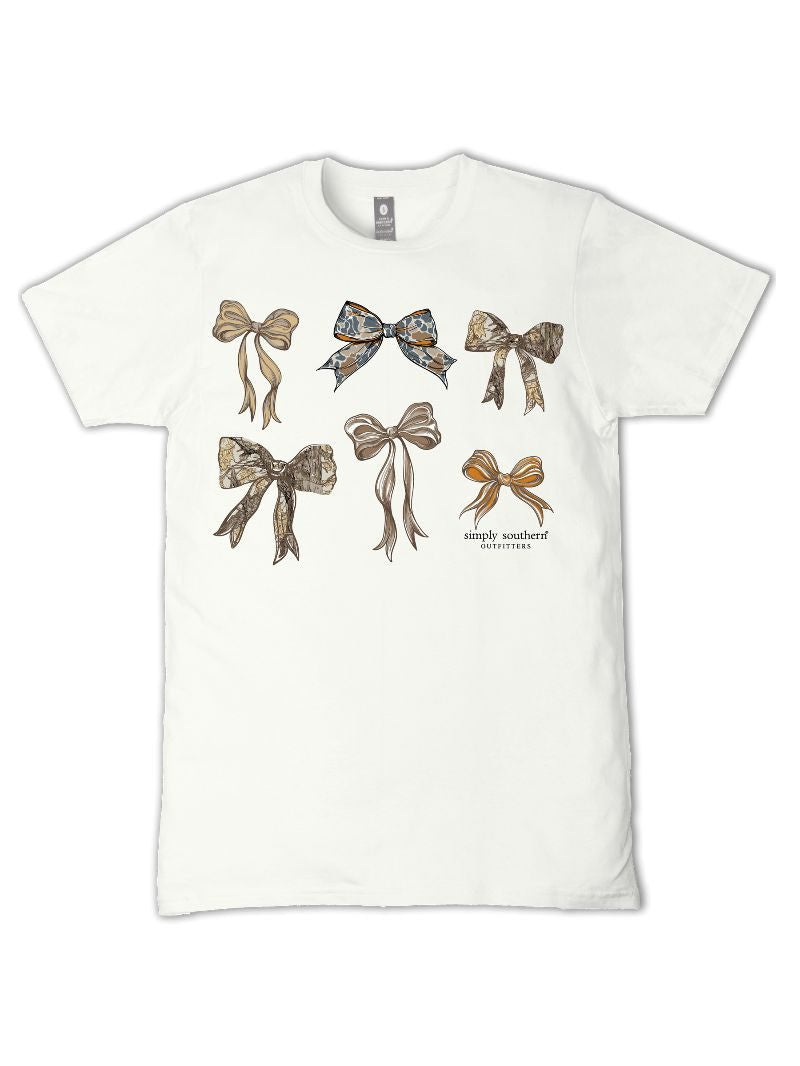 YTH-SS-CUTECAMO-OYSTER Simply Southern Camo Bow T-shirt Oyster