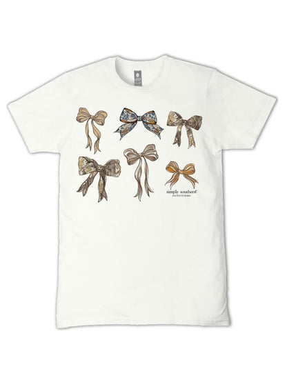 YTH-SS-CUTECAMO-OYSTER Simply Southern Camo Bow T-shirt Oyster