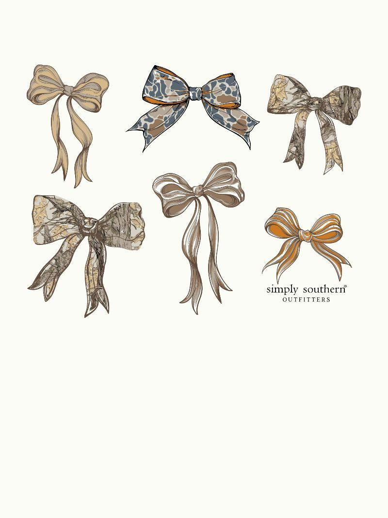 YTH-SS-CUTECAMO-OYSTER Simply Southern Camo Bow T-shirt Oyster