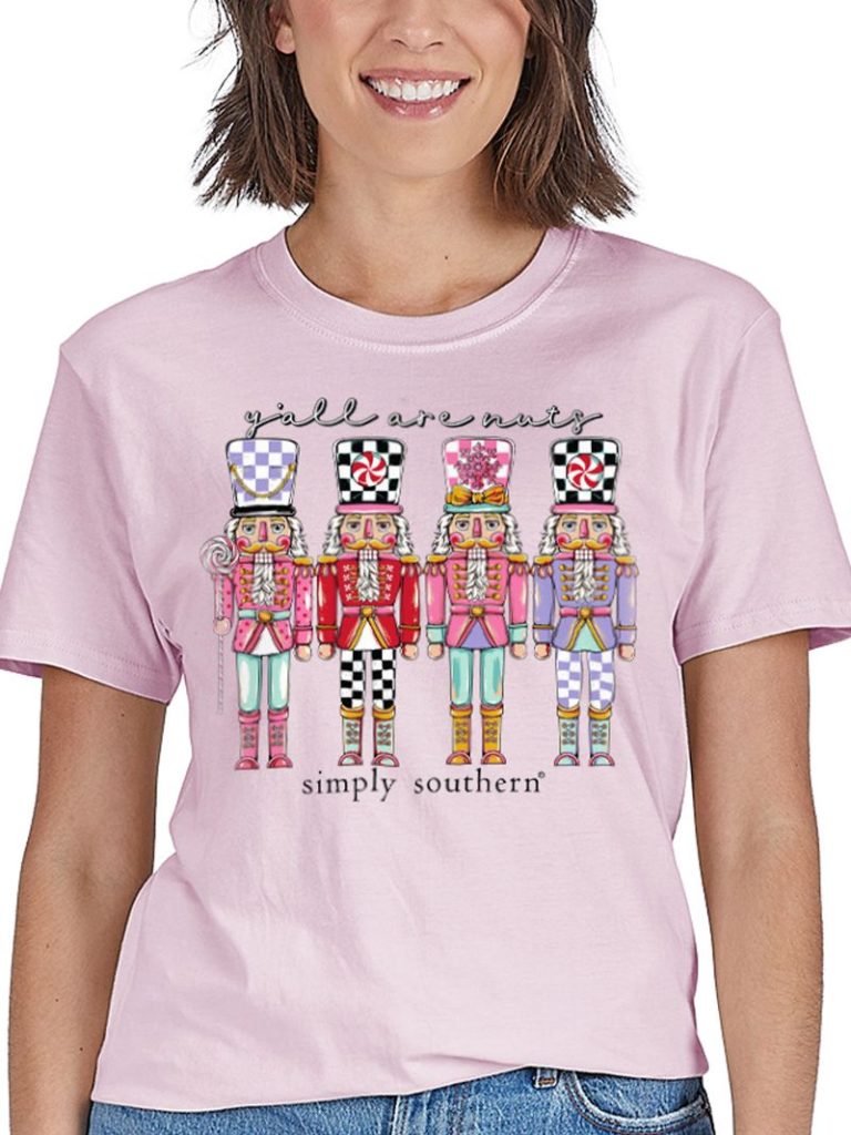 SS-NUTS-PEONY Simply Southern Women's Y'all Are Nuts T-shirt Peony 0