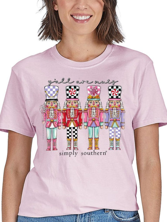 SS-NUTS-PEONY Simply Southern Women's Y'all Are Nuts T-shirt Peony 0