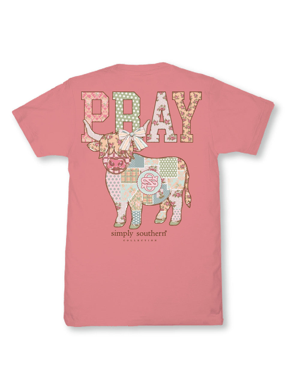 SS-PRAY-TEAROSE Simply Southern Pray Highland Cow T-Shirt