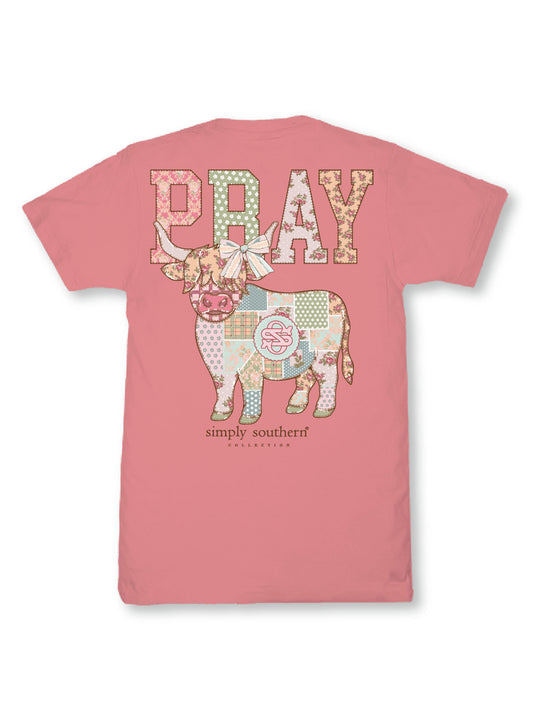 SS-PRAY-TEAROSE Simply Southern Pray Highland Cow T-Shirt