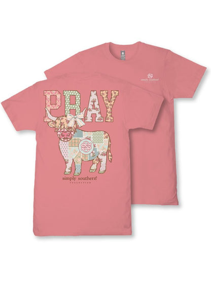SS-PRAY-TEAROSE Simply Southern Pray Highland Cow T-Shirt