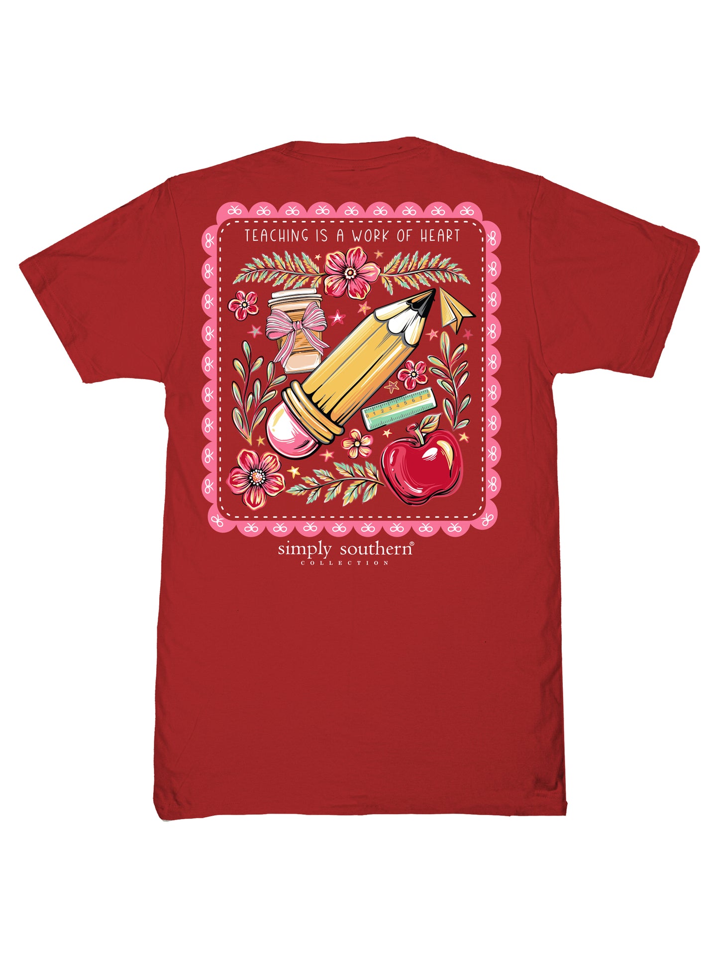 SS-TEACHER-CARMINE Simply Southern Women's Teaching is a Work of Heart T-Shirt 0