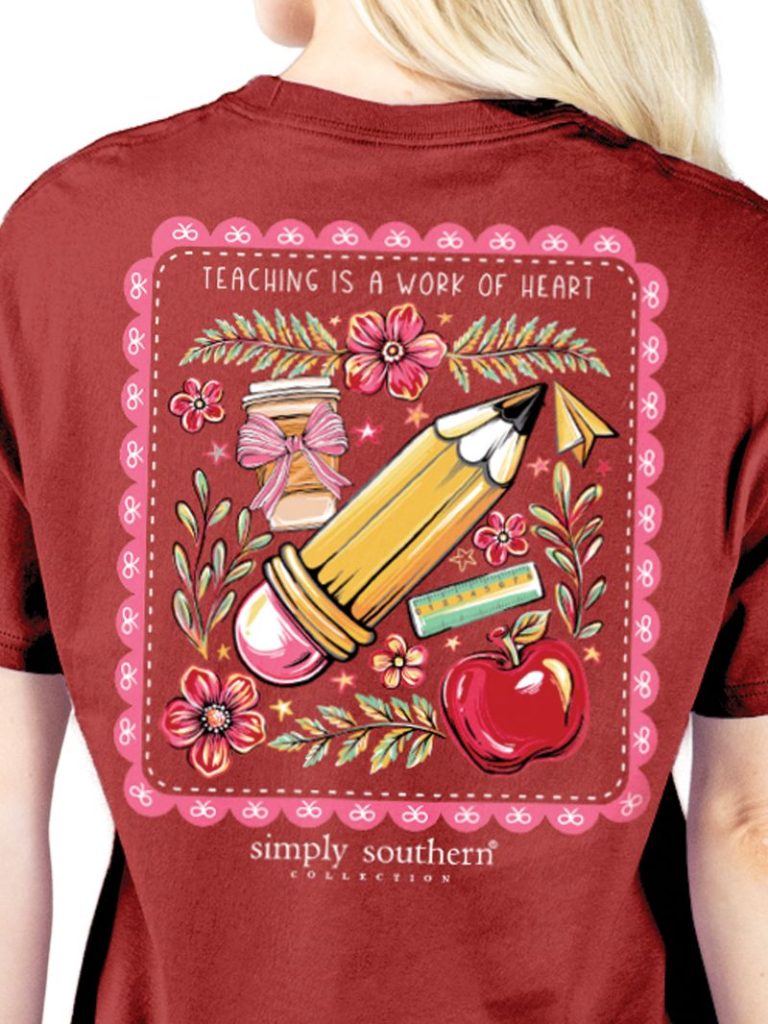SS-TEACHER-CARMINE Simply Southern Women's Teaching is a Work of Heart T-Shirt 0