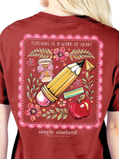 SS-TEACHER-CARMINE Simply Southern Women's Teaching is a Work of Heart T-Shirt 0