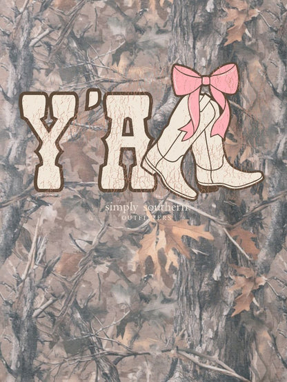 SS-YALL-CAMO Simply Southern Women's Yall T-Shirt Pink Bow Camo