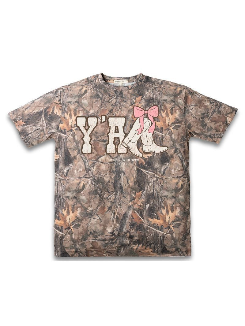 SS-YALL-CAMO Simply Southern Women's Yall T-Shirt Pink Bow Camo