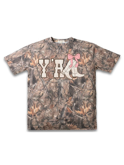 SS-YALL-CAMO Simply Southern Women's Yall T-Shirt Pink Bow Camo
