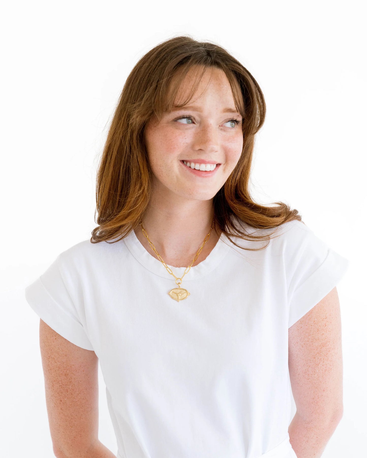 3696LH Susan Shaw Gold Plated Longhorn Intaglio Paperclip Necklace