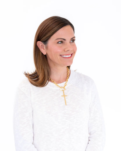 3245G Susan Shaw Gold Plated Tall Cross Toggle Necklace