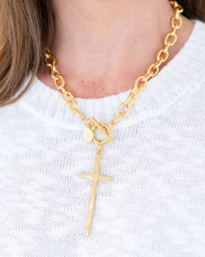 3245G Susan Shaw Gold Plated Tall Cross Toggle Necklace