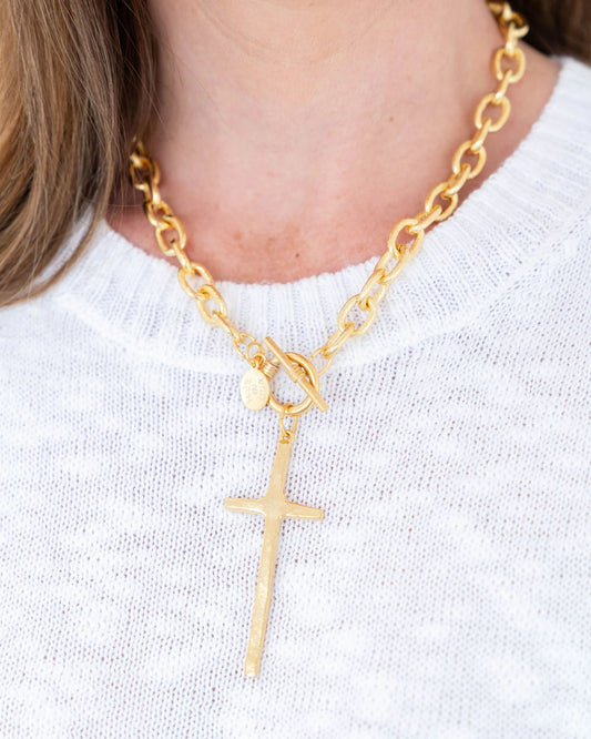 3245G Susan Shaw Gold Plated Tall Cross Toggle Necklace