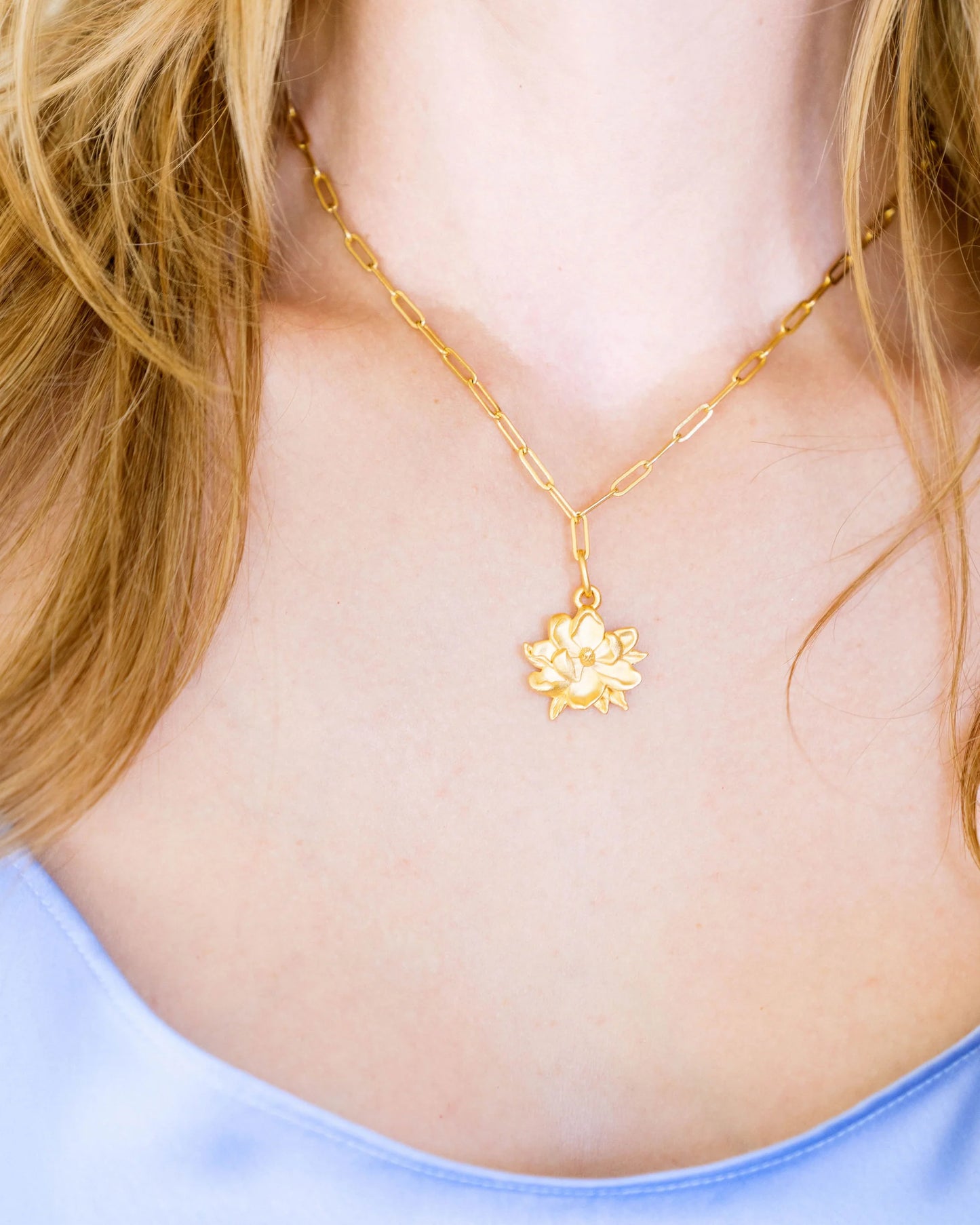 3688G Susan Shaw Gold Plated Magnolia Paperclip Necklace
