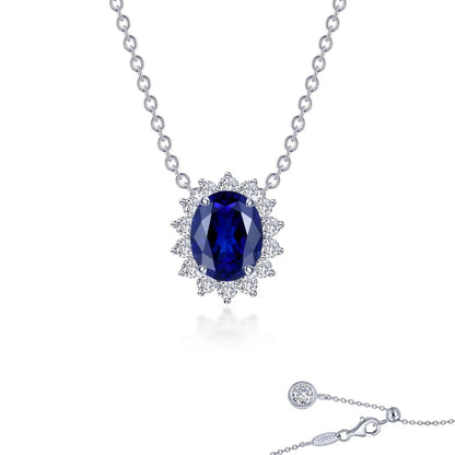 PO202 Lafonn Sterling Silver Lab Grown Blue Sapphire Halo Simulated Diamond Necklace