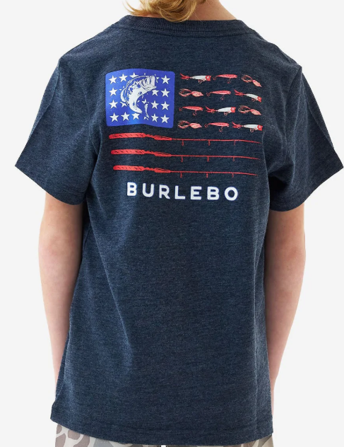 Y-SST-FUSA-NVY Burlebo Youth Fishing USA T-Shirt Heather Navy