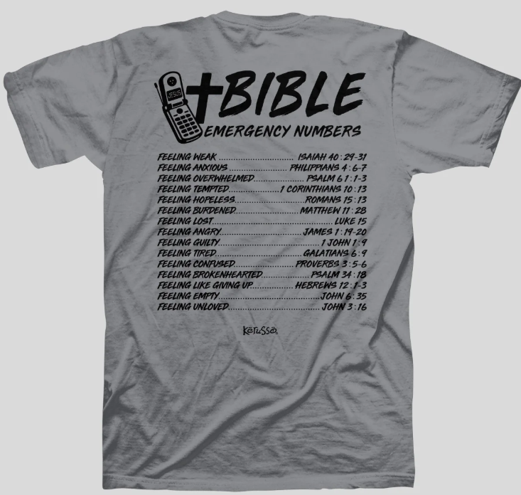 APT5258 Kerusso Bible Emergency Numbers T-Shirt