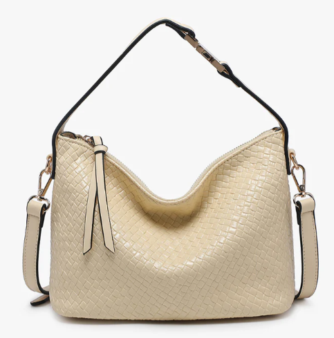 M2810-BTR.YL Jen & Co Kinsley Faux Woven Satchel/Crossbody