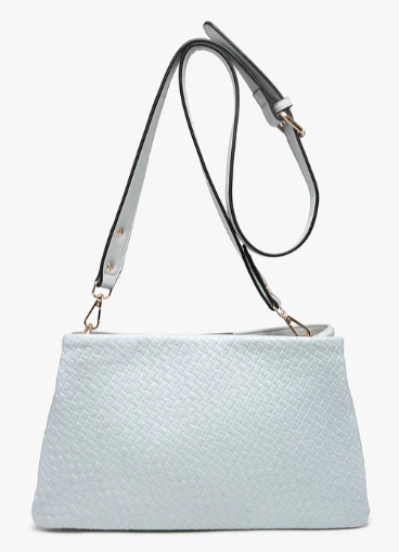M2811-GBL Jen & Co Hallie Faux Woven Compartment Crossbody Grey-Blue
