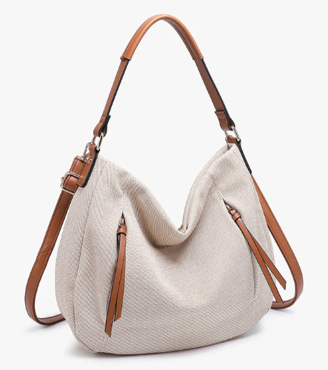 M2820-BGBR Jen & Co Hailey Faux Canvas Braided Hobo Beige/Brown