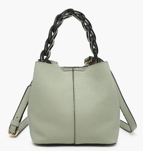 M2676-LSG Jen & Co Nora Braided Handle Bucket Bag Light Sage