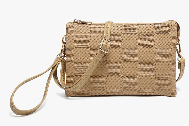 M2056LCHK Jen & Co Izzy Large Checker Crossbody Taupe