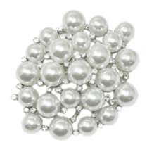 PQ148RWH Pearl Bead Clear Stone Brooch
