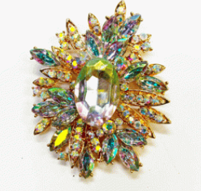 0695GAB Gold Tone AB Crystal Brooch