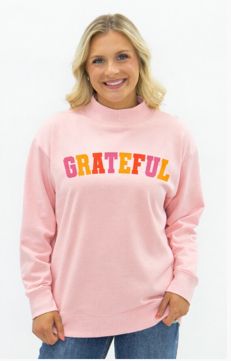 9266L-LP-GF Grace & Emma Grateful Mock Neck Light Pink Sweatshirt 0