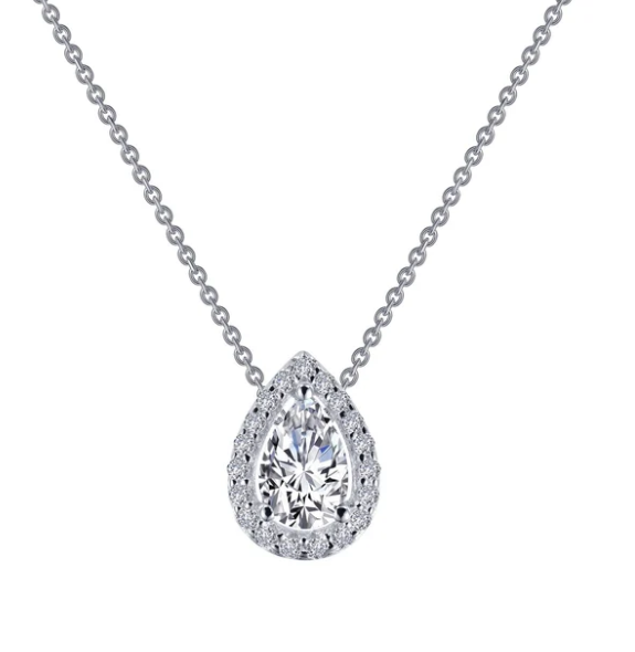 N0102CLP18 Lafonn Sterling Silver Pear-Shaped Halo Necklace 0