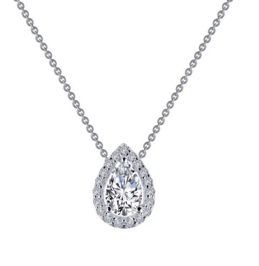 N0102CLP18 Lafonn Sterling Silver Pear-Shaped Halo Necklace 0