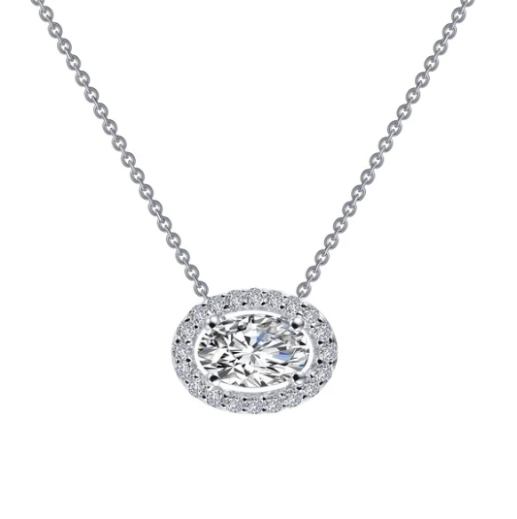 N0103CLP18 Lafonn Sterling Silver 0.63 CTW Oval Halo Necklace 0
