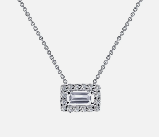 N0105CLP18 Lafonn Sterling Silver .26ctw Lassaire Baguette Halo Pendant 0
