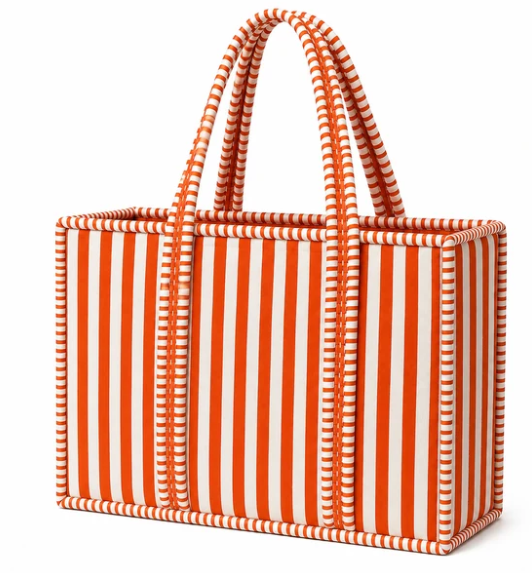 TB199 Large Quilted Tote Orange and White Striped 0