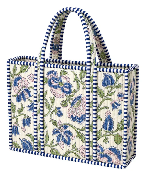 MTB327 Mini Quilted Tote Bag Blue/Light Pink Floral 0