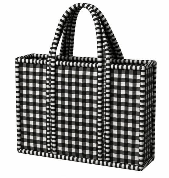 MTB390 Mini Quilted Tote Bag Black Gingham 0