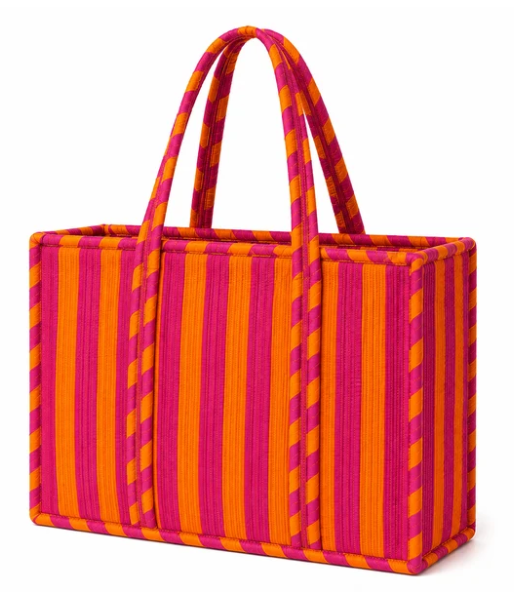TB198 Large Quilted Tote Bags Pink/Orange Stripes 0