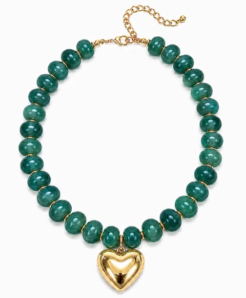 NK1306MRG Clementine Heart Statement Necklace Marble Green 0
